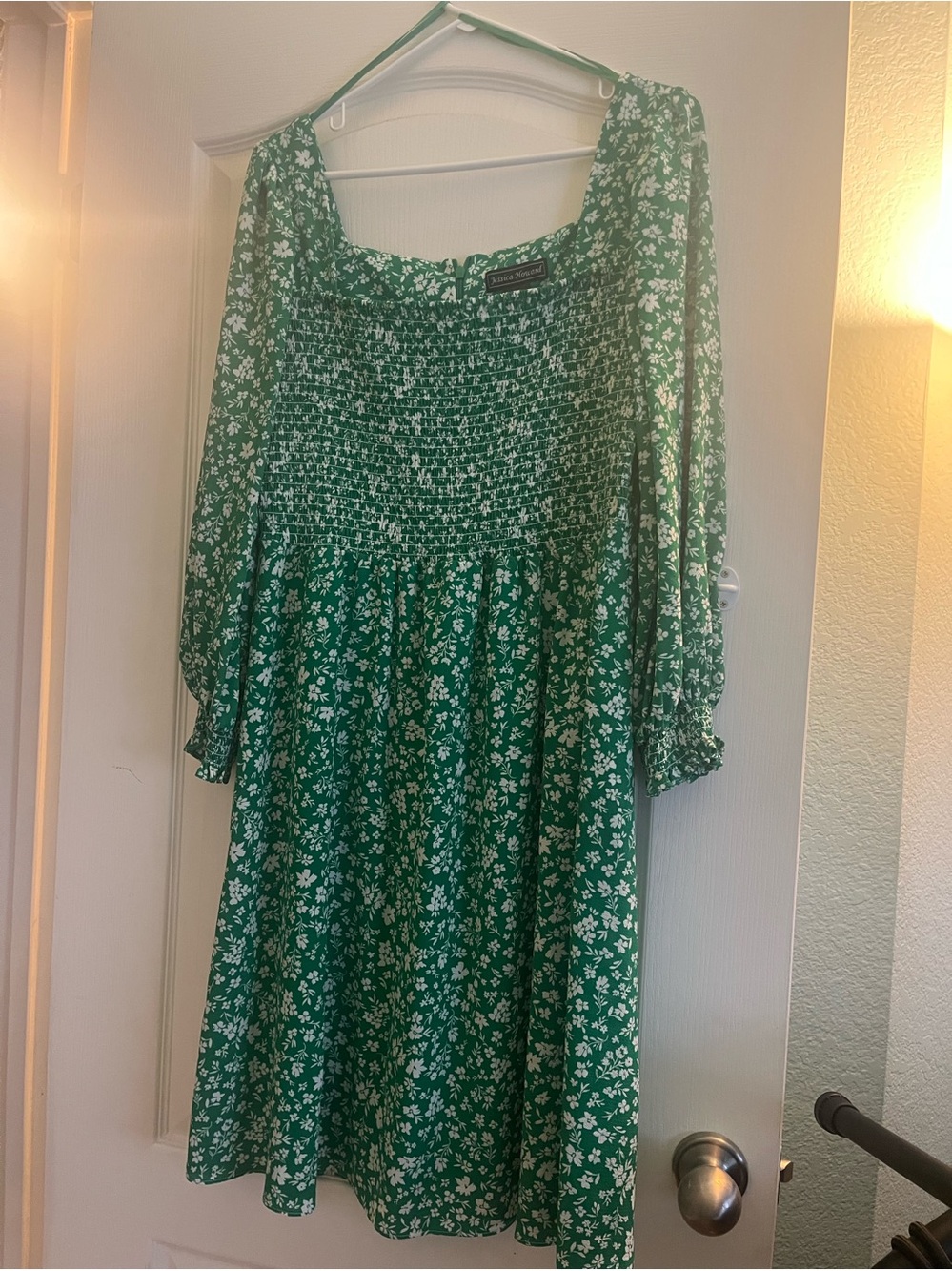 Jessica Howard Green Floral Smocked Midi Dress
